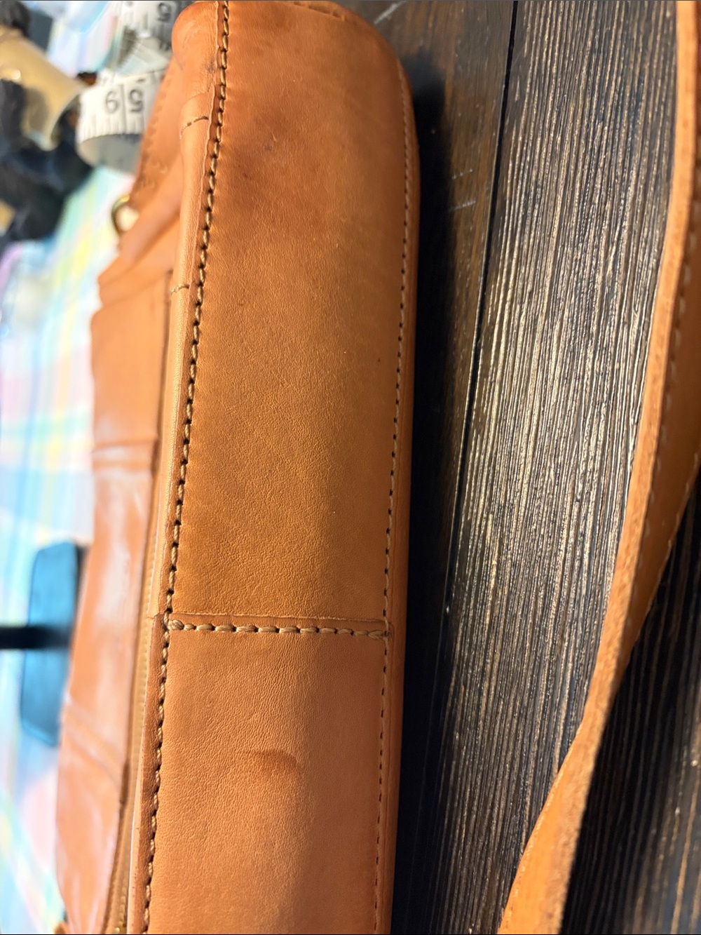 American Retro Cognac Leather Crossbody Bag with Front Zip - Picture 8 of 9